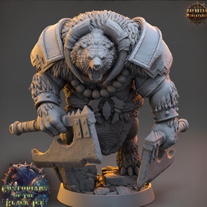 BearFolk Fighter Werebear Fighter Scales: 28mm, 32mm,54mm,75mm,100mm | D&D 5e | Dungeons and Dragons | Pathfinder | Daybreak Miniatures