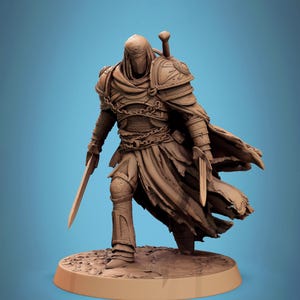 Paladin, jager, gevechtszwaarden met twee wapens, ongeverfd DnD 5e-miniatuur | 28 mm, 32 mm, 54 mm, 75 mm, 100 mm weegschaal| Kerkers en draken | Verkenner