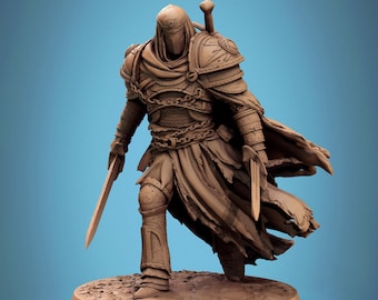 Dual Sword Paladin Miniature | Holy Knight Warrior | Resin 28mm 32mm 54mm 75mm 100mm