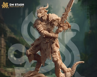 Dragonborn Fighter Paladin Ranger PC NPC Miniatura / 4 tamaños / Escalas / Figura Pathfinder / DnD / Figura sin pintar /