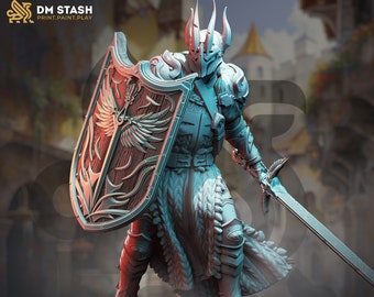 Épée et bouclier de combattant paladin humain | Miniatures | Échelles de 28 mm, 32 mm, 54 mm, 75 mm, 100 mm | Éclaireur figurine | MdD | Figurine non peinte |