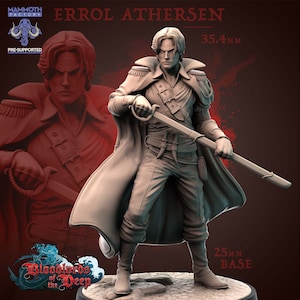 Human Male Noble Fighter Rogue Vampire Slayer | 28mm, 32mm, 75mm Scale Resin Miniature |Dungeons and Dragons |Errol Athersen Mammoth Factory