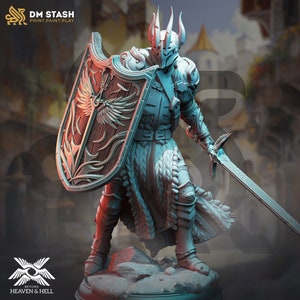 Human Paladin Fighter Sword & Shield | Miniature | 28mm, 32mm, 54mm,75mm, 100mm Scales | Pathfinder Figure | DnD | Figurine unpainted |