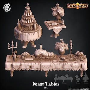 Royal Feast Table Props |Solid Resin 28mm, 32mm|Miniature | Pathfinder |Tabletop scatter Terrain | DnD|