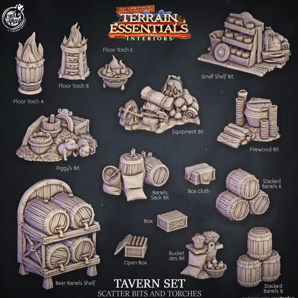 Tavern Scatter Props Terrain | Solid Resin 28mm, 32mm| Dungeons and Dragons 5e Miniature | Pathfinder | RPG Tabletop scatter Terrain | DnD|