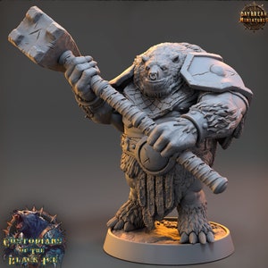 BearFolk Fighter Werebear Humanoid  Scales: 28mm, 32mm,54mm,75mm,100mm | D&D 5e | Dungeons and Dragons | Pathfinder | Daybreak Miniatures