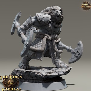 Leonin LionFolk Fighter Barbarian | 28mm, 32mm, 54mm, 75mm Scales,100mm Tall | Dungeons and Dragons D&D 5e | Pathfinder| Daybreak Miniatures