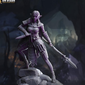 Dunkelelf Waldläuferin, Kämpfer Stangenarm Meister PC/ NPC Miniatur | 28 mm,32 mm,54 mm,75 mm,100 mm Skalen | Dungeons & Dragons Pathfinder DM Stash