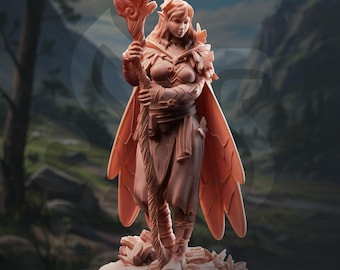 Female Fairy Druid Miniature | Winged Fey Elf Spellcaster | DnD Pathfinder UNPAINTED Resin