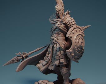 Human Fighter Polearm Master Miniature | Shield PC NPC | DnD UNPAINTED Resin