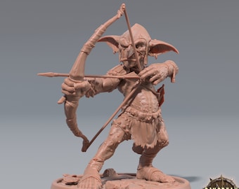 Goblin Archer | DnD Miniatures | D and D | 28mm, 32mm,54mm, 75mm, 100mm scale| Pathfinder | Figure for Painting| Gloomspite Glitz