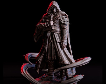 Hooded Warlock Miniature | Dark Scribe Necromancer | UNPAINTED Resin
