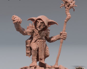 Goblin Wizard Shaman | Miniatures | Dungeons and Dragons | 28mm, 32mm, 75mm scale| Pathfinder | Figure for Painting| Skragrott the Loonking