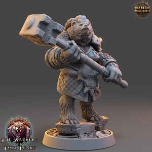 BearFolk Werebear Fighter with Mace | Scales: 28mm, 32mm,54mm,75mm | D&D 5e Megaboss | Dungeons and Dragons |Pathfinder| Daybreak Miniatures