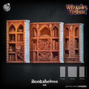 Wizard&#39;s Bookshelves Props |28mm, 32mm|  5e Miniature | Pathfinder | RPG Tabletop scatter Terrain | DnD|