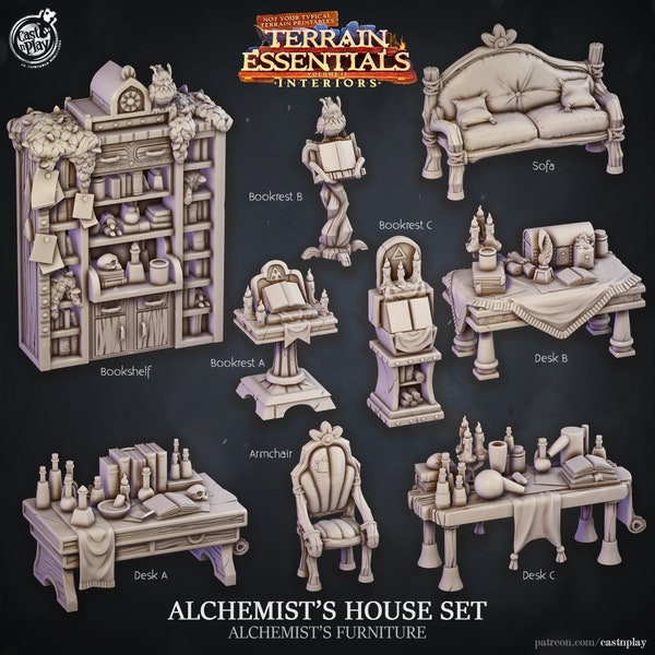 Alchemist's House Furniture Scatter Props Terrain | Solid Resin 28mm, 32mm| Dungeons &  Dragons 5e Miniature | Pathfinder RPG Tabletop DnD|