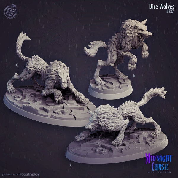 Dire Wolves - | 28mm en 32mm schaal | Dierlijk Monster Miniatuur | Kerkers en Draken | Pathfinder Miniaturen | Beeldje | DnD Wolf mini |