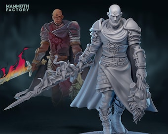 Dark Paladin Miniature with Flaming Sword | Fallen Knight PC NPC | DnD UNPAINTED Resin