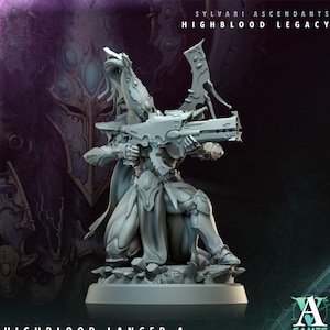 Sci-Fi Miniature Space Elf, Highblood Lancer  | 28mm,32mm, 54mm, 75mm,100mm Scales | Resin Mini | Archvillain Games