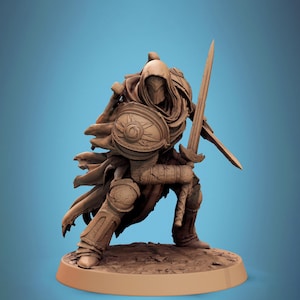 Paladin, jager, gevechtszwaarden met twee wapens, ongeverfd DnD 5e-miniatuur | 28 mm, 32 mm, 54 mm, 75 mm, 100 mm weegschaal| Kerkers en draken | Verkenner