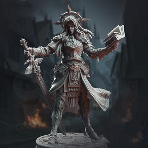 Weiblicher Paladin, Kleriker, Schwert und Plattenrüstung D&D 5e Mini | 28 mm, 32 mm, 54 mm, 75 mm, 100 mm Skalen | Dungeons and Dragons Pathfinder | DM Versteck