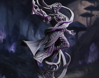 Dark Elf Wizard Miniature | Shadow Spellcaster | Unpainted Resin RPG Figure