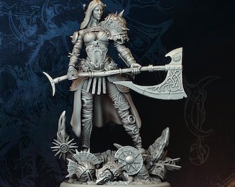 Female Axe Fighter Miniature | Human Warrior PC NPC | UNPAINTED Resin