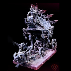 ヴァンパイア・コヴン ブラッド・スローン・コーチ | スケール 28 mm、32 mm、長さ 165 mm、ベース 100 x 50 mm | DnD アンデッド フィギュア | ダンジョンズ アンド ドラゴンズ 5e