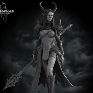 Female Tiefling Sorceress Warlock, PC / NPC Miniature | 28mm, 32mm, 54mm,75mm, 100mm Scales | Pathfinder Figure | DnD | Figurine unpainted |