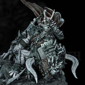 Chaos Lord on Demon Beast. Oathbreaker Paladin mounted | 80mmX 60mm Base | 28mm & 32mm Scales | Dungeons and Dragons | Archvillain Games