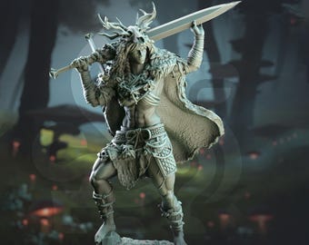 Waldläuferin, Barbar, Druide, Kämpferin Unbemalt Mini | 5 Größen/Skalen | Resin Harz-Dungeons & Dragons | Pfadfinder