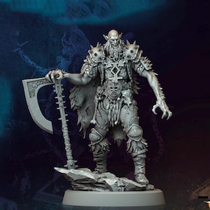 Orc Chief Fighter Barbarian w/ Great Axe, Half-Orc | Scales: 28mm,32mm ,54mm,75mm,100mm  Megaboss | Dungeons & Dragons 5e | Pathfinder