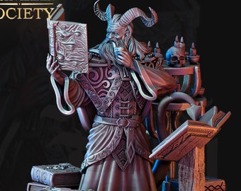 Tiefling Wizard Miniature | Horned Spellbook Scholar | Unpainted Resin | DnD Pathfinder