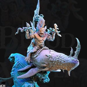 Sahuagin due tridenti montati su squalo / 28mm, 32mm scale / Archvillain Games / Dungeons and Dragons 5e Pathfinder / Underwater Adventure