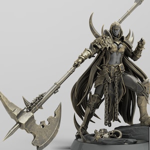 Female Oathbreaker Paladin,Chaos Knight, Pole-Arm Master Unpainted Miniature | 28mm, 32mm,75mm Scales | Dungeons and Dragons | Pathfinder |