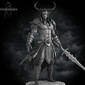 Tiefling Hexblade Warlock, Ranger Fighter PC / NPC Miniature | 28mm, 32mm, 54mm,75mm, 100mm Scales | Pathfinder Figure | D&D 5e | Resin mini