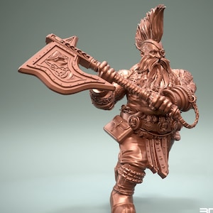 Dwarf Fighter Barbarian Axe Unpainted Figure | 28mm, 32mm,54mm,75mm,100mm Scales | Dungeons and Dragons Pathfinder | 3DArtGuy
