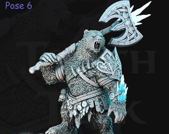 BearFolk Werebear with Double Axe | Available in 28mm,32mm,50mm,75mm Scales |Archvillain Games | Dungeons and Dragons |  Pathfinder |