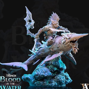 Sahuagin mounted on Shark  | Available  28mm and 32mm Scales | Archvillain Games | Dungeons and Dragons 5e Pathfinder | Underwater Adventure