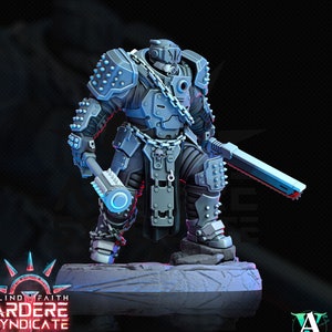 Arderite Heavy Infantry, Blind Faith, Ardere Syndicate | Sci-Fi Miniature 28mm,32mm Scales | 54mm, 75mm TALL | Resin Mini |Archvillain Games