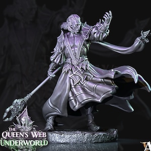 Dark Elf Drow Wizard  | 28mm, 32mm, 54mm, 75mm, 100mm | DnD 5e Miniature | Dark Elf Male Magic User, Drow mage | Dungeons and Dragons |