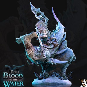 Sahuagin mounted on Hammerhead Shark  | 28mm, 32mm Scales | Archvillain Games | Dungeons and Dragons 5e Pathfinder | Underwater Adventure