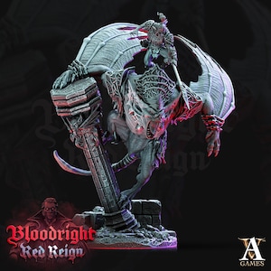 Dire Bat Vampire monstrosity with Rider | 28mm and 32mm Scale (100mm/115mm high) | Undead Dungeons and Dragons 5e Miniatures | Pathfinder |