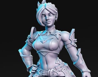 Miniatura de luchadora espadachín femenina, escala 28 mm, 32 mm y 75 mm, D&D Pathfinder