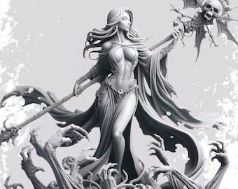 Female Necromancer Miniature | Dark Spellcaster | Resin 28mm 32mm 54mm 75mm 100mm