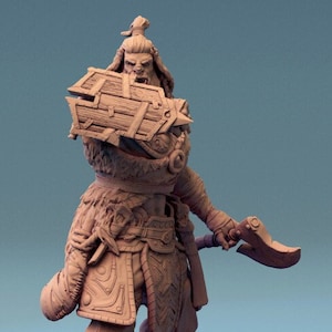 Orc Fighter Barbarian Battle Axe and Buckler, Half-Orc | Scales: 28mm, 32mm , 54mm,75mm,100mm  Megaboss | Dungeons & Dragons 5e | Pathfinder