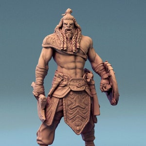 Orc Fighter Barbarian Battle Axe and Buckler, Half-Orc | Scales: 28mm, 32mm , 54mm,75mm,100mm  Megaboss | Dungeons & Dragons 5e | Pathfinder