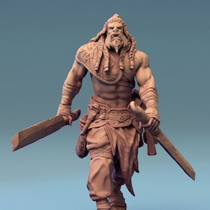 Orc Fighter Barbarian Two Swords, Half-Orc | Scales: 28mm,32mm , 54mm,75mm,100mm  Megaboss | Dungeons & Dragons 5e | Pathfinder