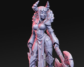 Female Tiefling Fighter Miniature | Resin Figurine, DnD, Unpainted