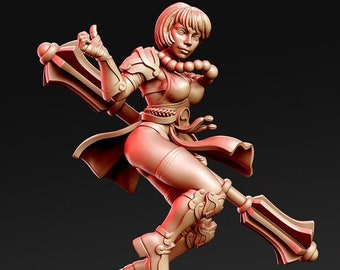Miniatura de luchadora femenina Mace Pin-up, escala 28 mm, 32 mm y 75 mm, D&D Pathfinder RPG